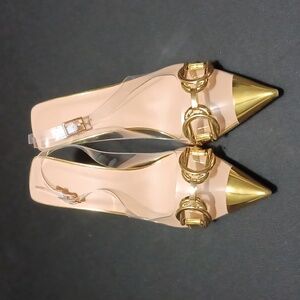 Women's Perspex Slingback Heel Gold Size 7.5 (Eur 38) NWOB